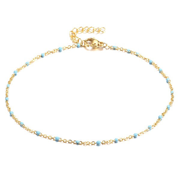Chaîne de cheville acier 316 or bleu
