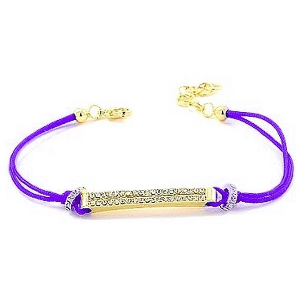 Bracelet pour femme de couleur or, plaque à strass, cordon violet