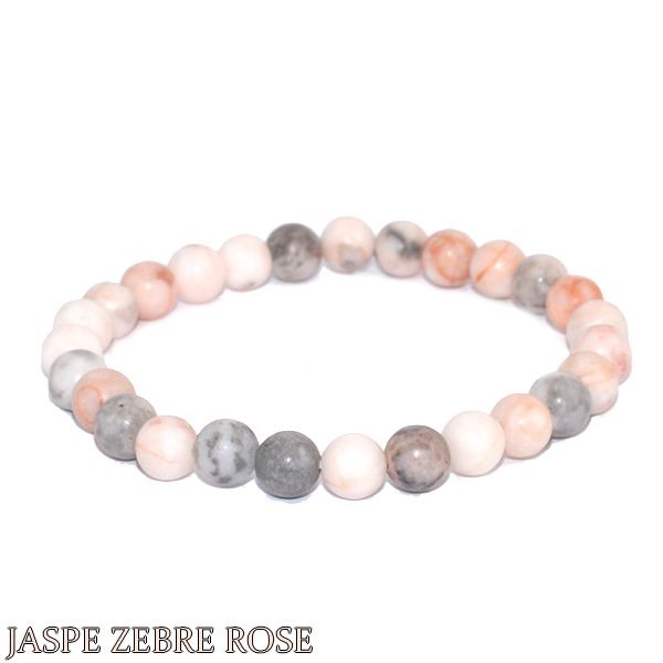 Bracelet pour homme ou femme - Pierre naturelle 8 mm - Jaspe zebre rose