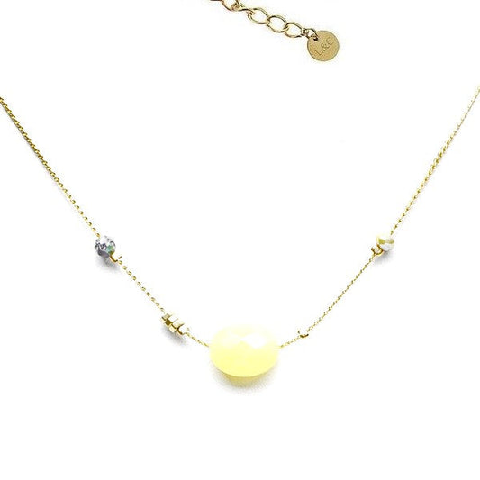 Collier pour femme acier 316 breloque pompon étoile pierre naturelle pierre moutarde