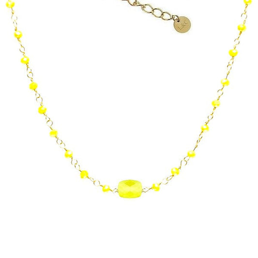 Collier pour femme acier 316 pierre naturelle Gemme jaune