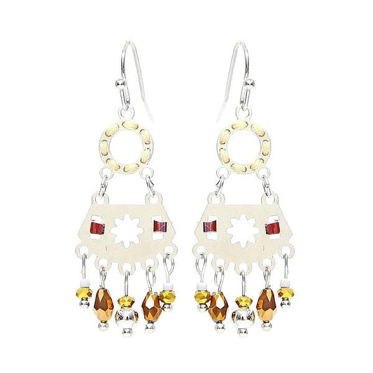 Boucles d'oreilles acier 316 tombantes étoile gemme gris fil gris