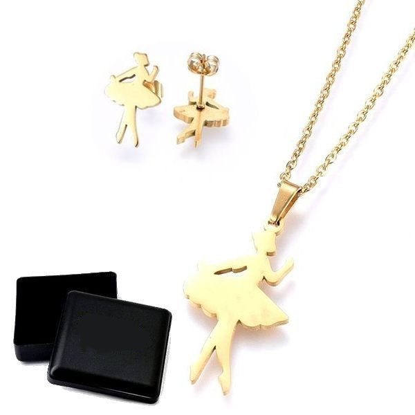 Ensemble collier & Boucles d'oreilles danseuse doré