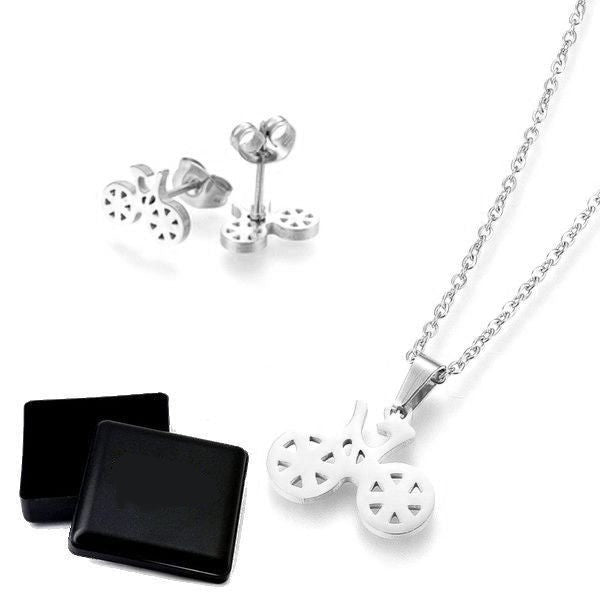 Ensemble collier & Boucles d'oreilles vélo argenté
