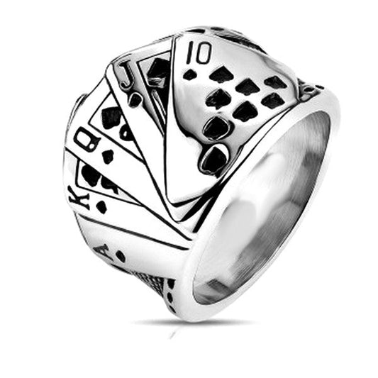 Bague homme en acier 316 5 carte suite royale poker
