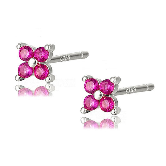Boucles d'oreilles argent 925 fleur diamant CZ fushia