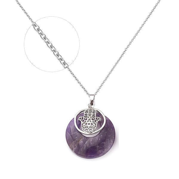 Collier femme chaîne et pendentif main de Fatma pierre naturelle Améthyste
