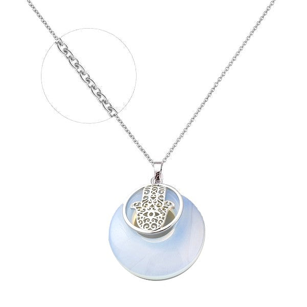 Collier femme chaîne et pendentif main de Fatma pierre naturelle Opaline