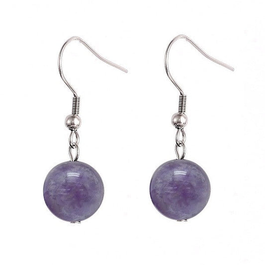Boucles d'oreilles acier inoxydable tombante pierre naturelle améthyste