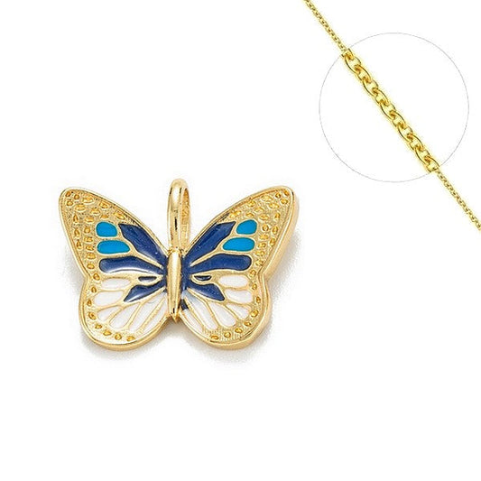 Collier chaine et pendentif zircon cubique papillon bleu