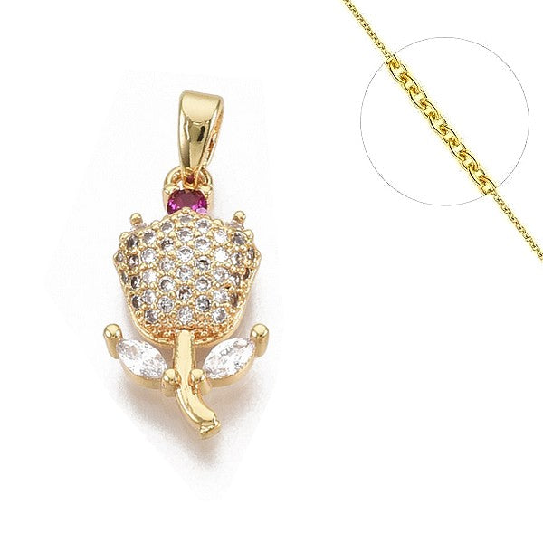 Collier chaine et pendentif zircon cubique fleur