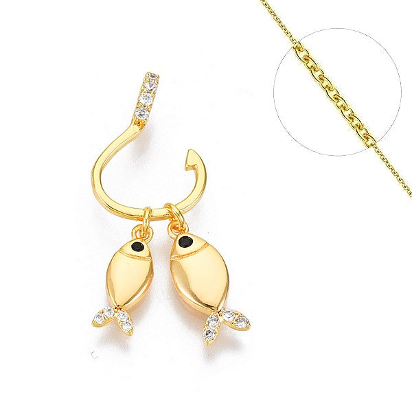 Collier chaine et pendentif zircon cubique hameçon poissons