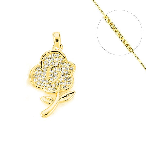 Collier chaîne et pendentif fleur serti de zirconiums