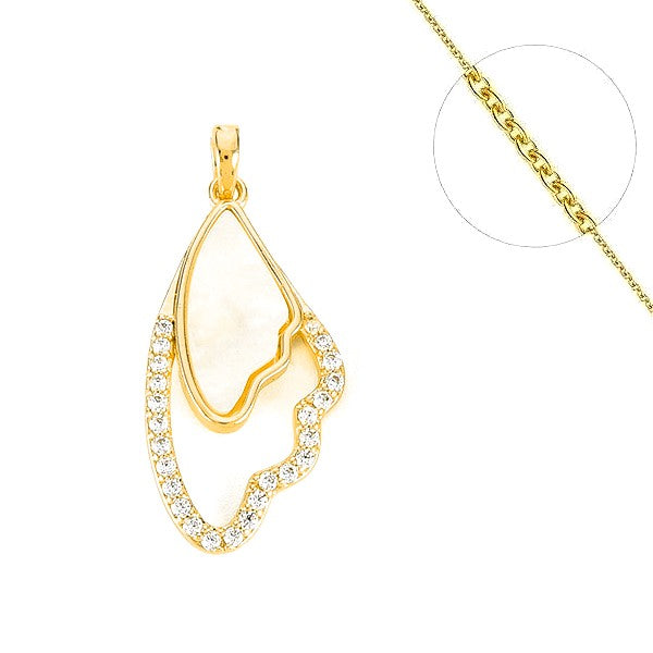 Collier chaine et pendentif zircon cubique nacre