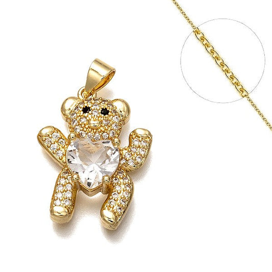 Collier chaine et pendentif zircon cubique nounours