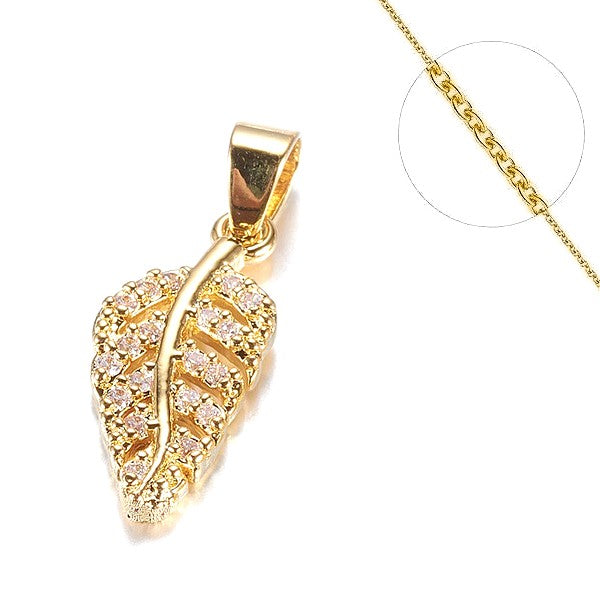 Collier chaine et pendentif zircon cubique feuille