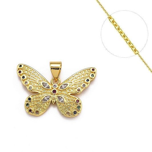 Collier chaine et pendentif zircon cubique papillon