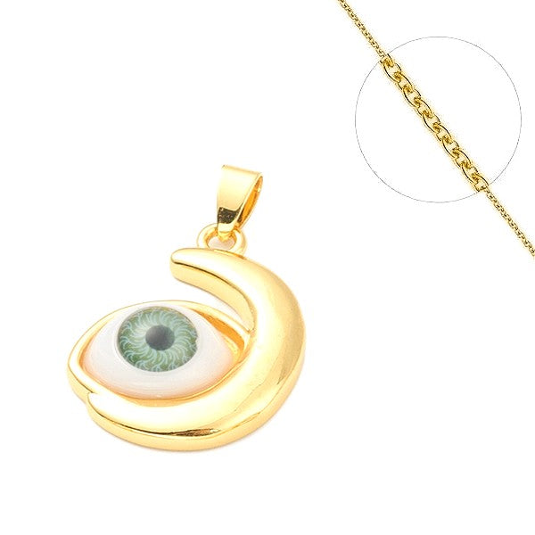 Collier chaine et pendentif zircon cubique oeil vert