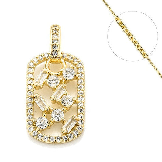 Collier chaine et pendentif zircon cubique plaque