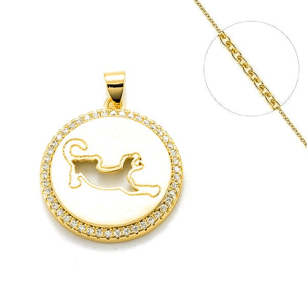 Collier chaine et pendentif zircon cubique ajouré léopard