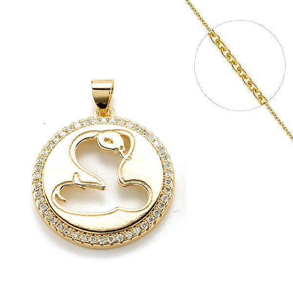 Collier chaine et pendentif zircon cubique ajouré serpent