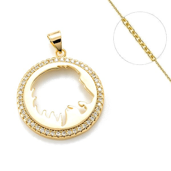 Collier chaine et pendentif zircon cubique ajouré lion