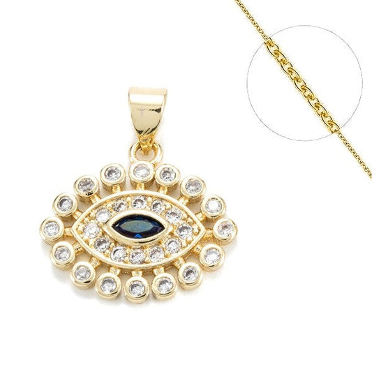 Collier chaine et pendentif zircon cubique oeil