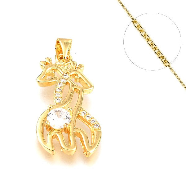 Collier chaine et pendentif zircon cubique double girafe