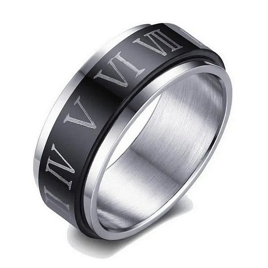 Bague acier 316 chiffres Romain tournant