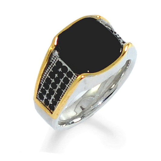 Bague sublime chevalière acier 316 noir, or argenté