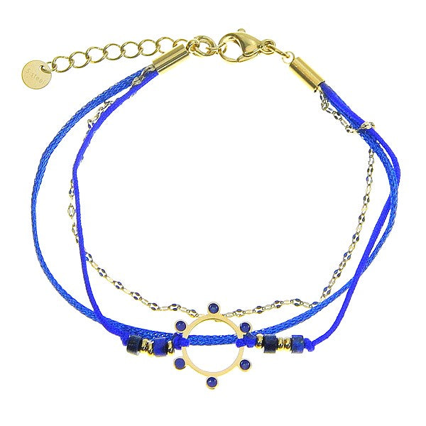 Bracelet acier 316 inoxydable 3 rangs soleil pierre naturelle lapis lazuli