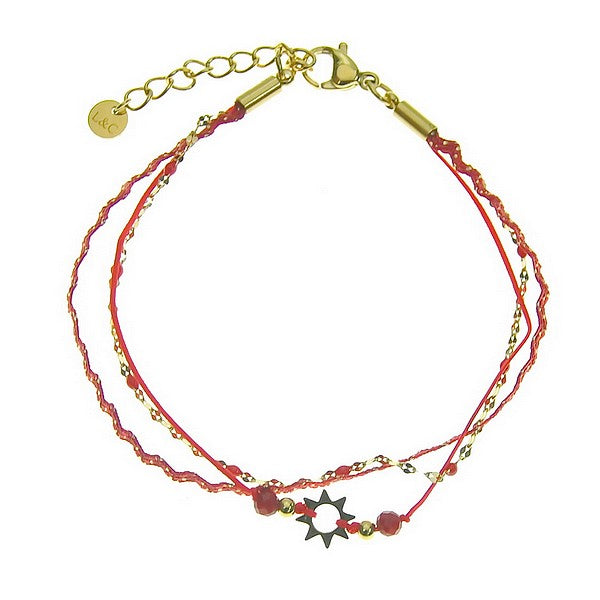 Bracelet acier 316 inoxydable 3 rangs étoile pierre naturelle agate rouge