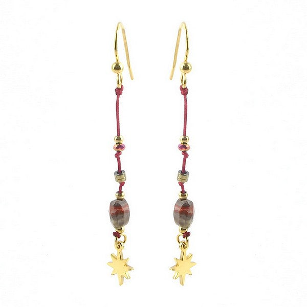 Boucles d'oreilles étoile tombantes 45 mm pierre naturelle rhodonite