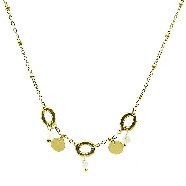 Collier acier 316 inoxydable 3 anneaux pierre naturelle de lune