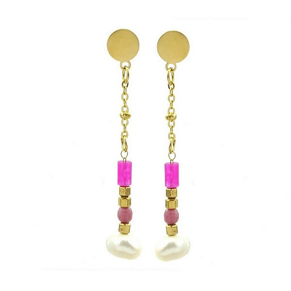 Boucles d'oreilles acier chirurgical inoxydable pierre naturelle rhodonite
