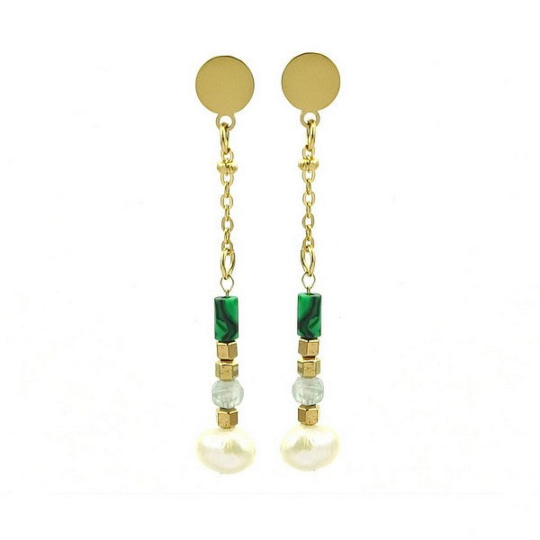 Boucles d'oreilles acier chirurgical inoxydable pierre naturelle malachite