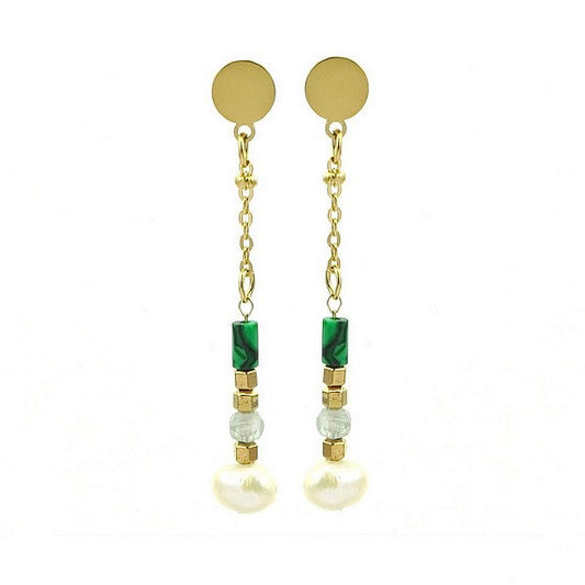 Boucles d'oreilles acier chirurgical inoxydable pierre naturelle malachite
