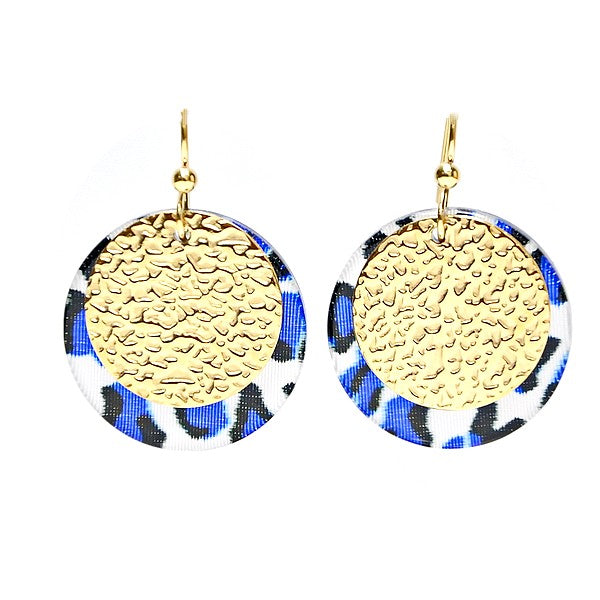 Boucles d'oreilles acier chirurgical inoxydable et verre couleur bleu