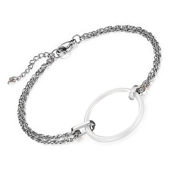 Bracelet acier céramique pour femme cercle blanc