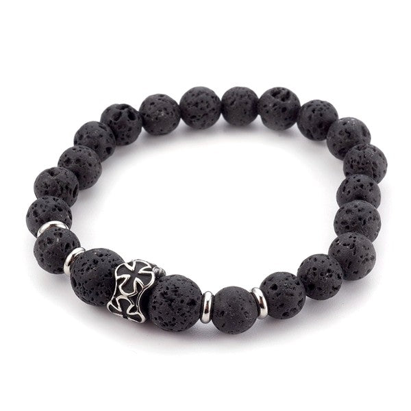 Bracelet pierre de lave croix de Malte acier inoxydable