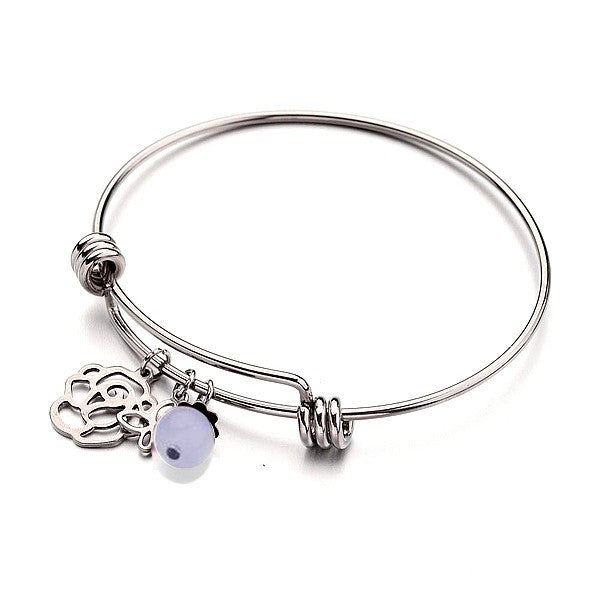 Bracelet acier inoxydable breloques fleur papillon pierre naturelle aigue marine