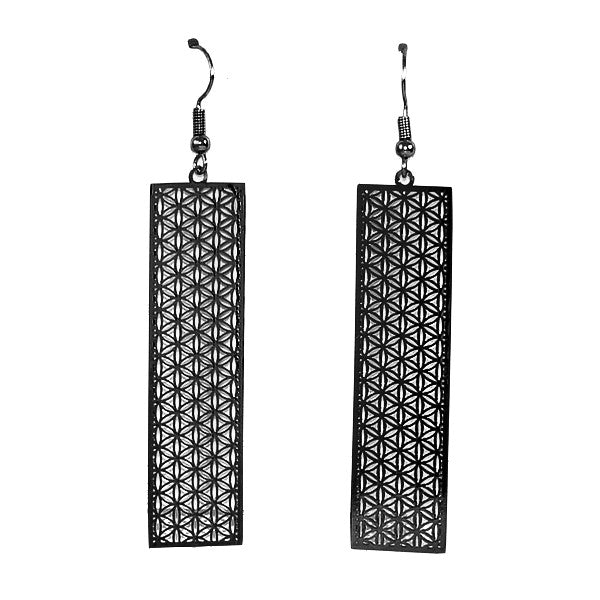 Boucles d'oreilles fantaisie filigrane rectangle noires
