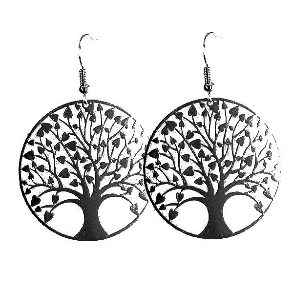 Boucles d'oreilles fantaisie filigrane arbre de vie noires