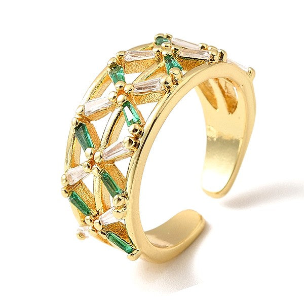 Bague femme réglable zirconiums vert entrelacés