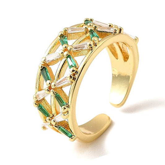 Bague femme réglable zirconiums vert entrelacés
