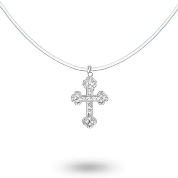 Collier fantaisie pour femme - Fil nylon - Croix diamants cz