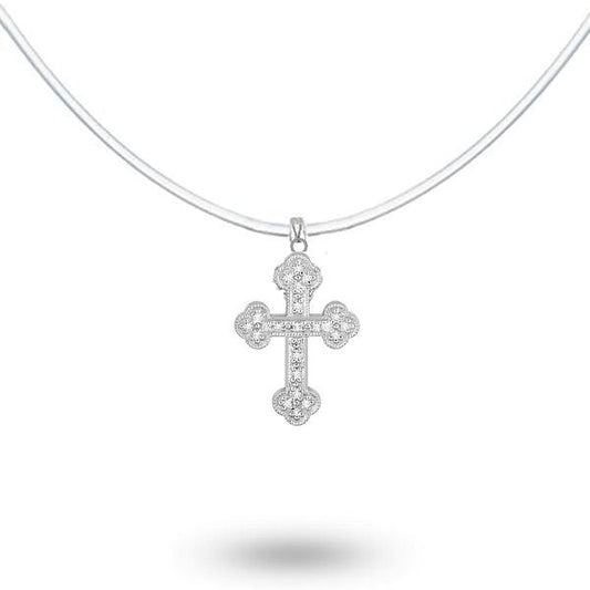 Collier fantaisie pour femme - Fil nylon - Croix diamants cz