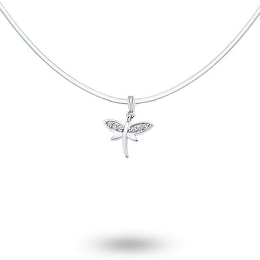 Collier fantaisie pour femme - Fil nylon - Libellule diamant cz