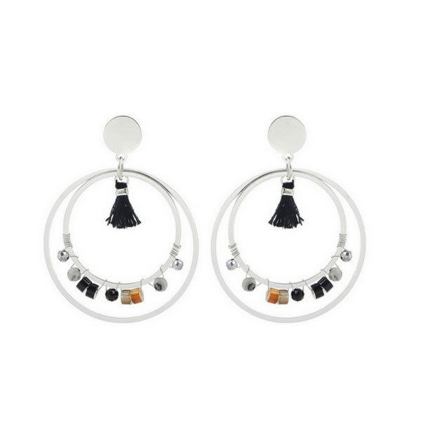 Boucles d'oreilles acier inoxydable double rangs pierre naturelle agate