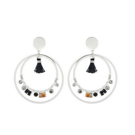 Boucles d'oreilles acier inoxydable double rangs pierre naturelle agate